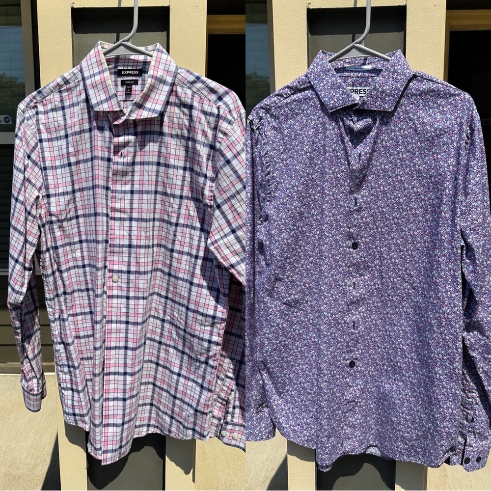 Express Men’s Purple Plaid Button-Down & Purple Floral Button-Down Shirts